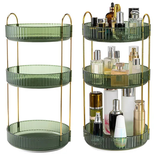 Modern Round Cosmetic Green and Gold Storage Rack